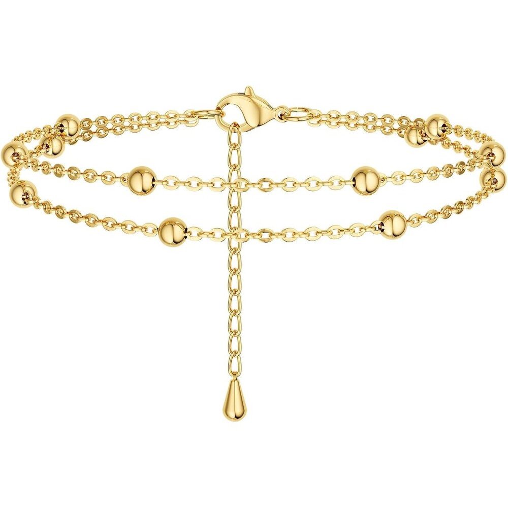 Dainty 14k Gold Plated Ankle Bracelets For Women, Waterproof 14k Gold Plated Lin